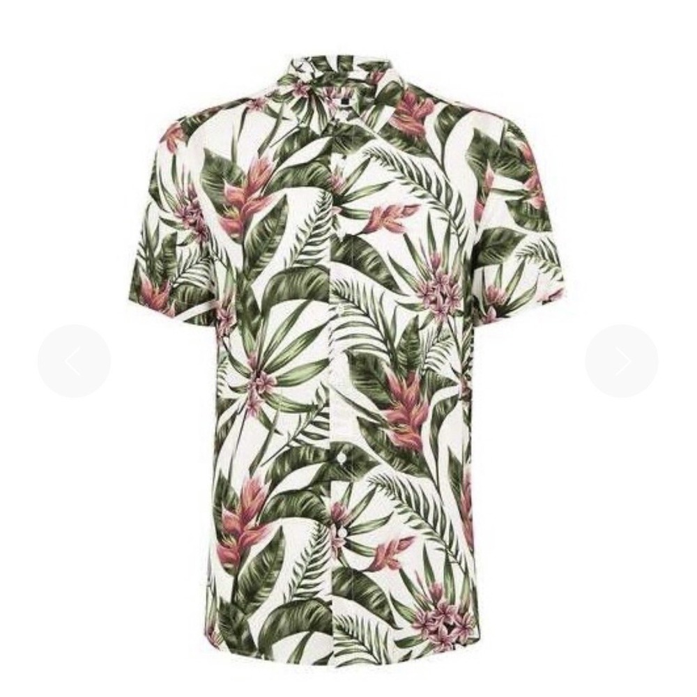 Topman Hawaiian Shirt Mens Size Small Short Sleeve‎ Floral Green White Pink